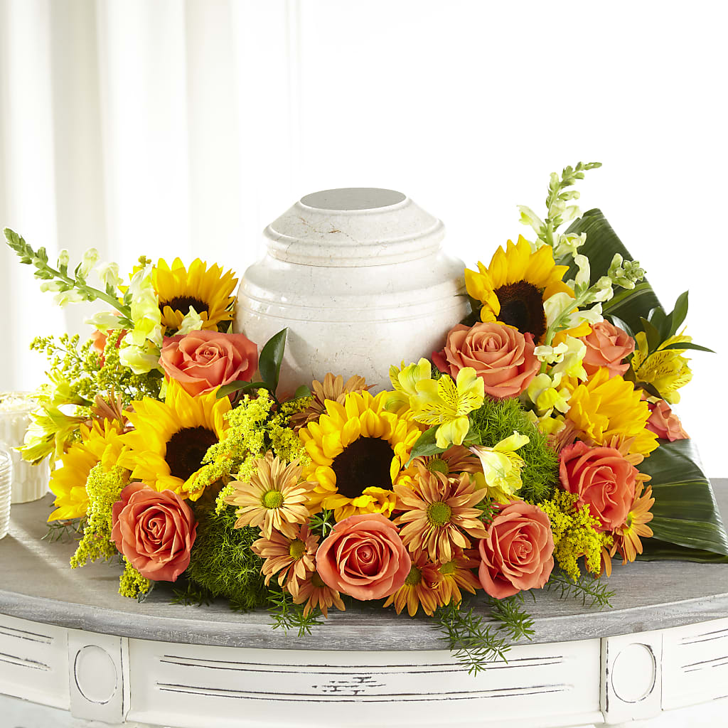 Faithful Sunflower Cremation Adornment – Greenwich Blooms Florist Inc, Greenwich CT