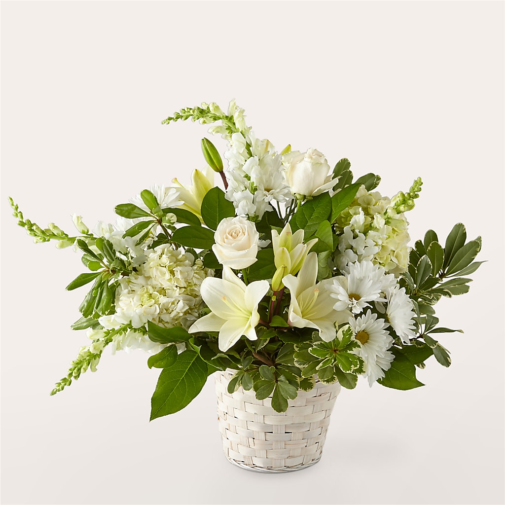 Ivory Elegance Floral Basket – Greenwich Blooms Florist Inc, Greenwich CT