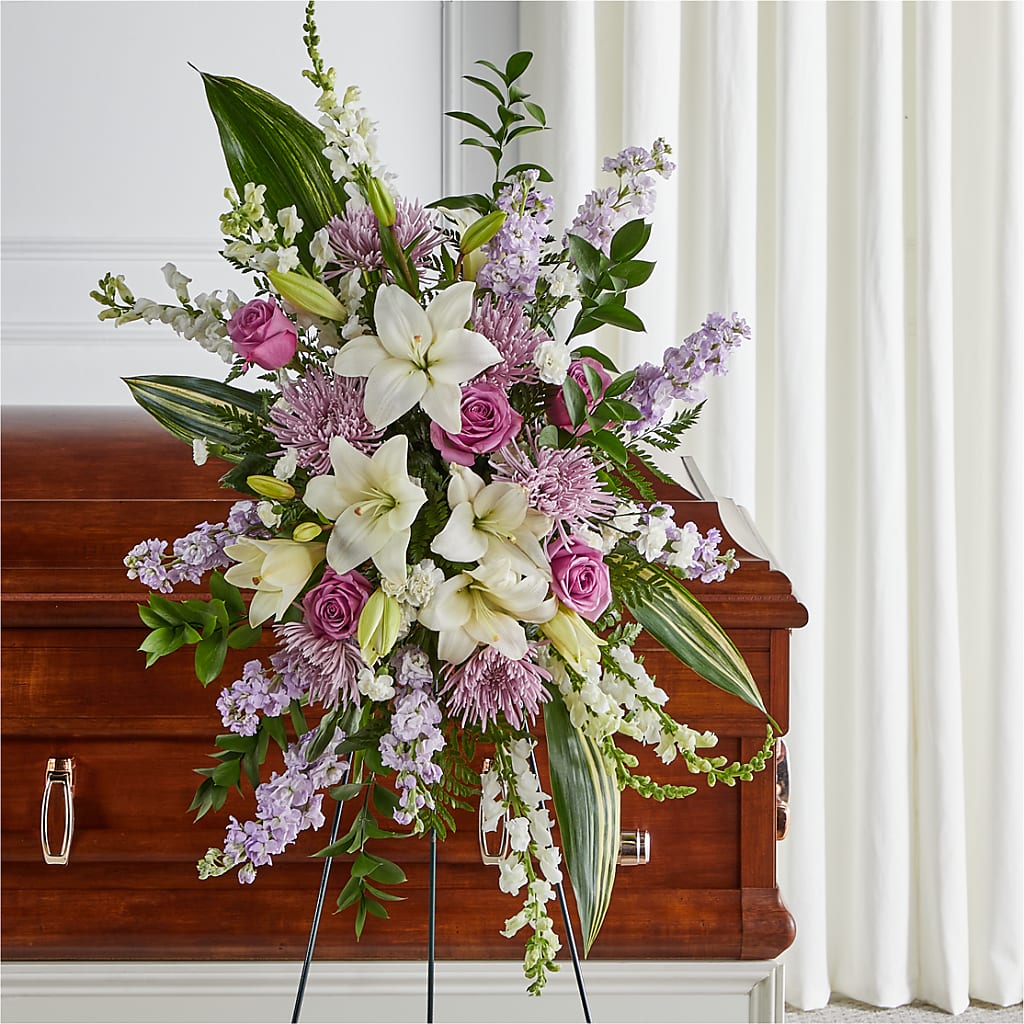 Grateful Hearts Standing Spray – Greenwich Blooms Florist Inc, Greenwich CT