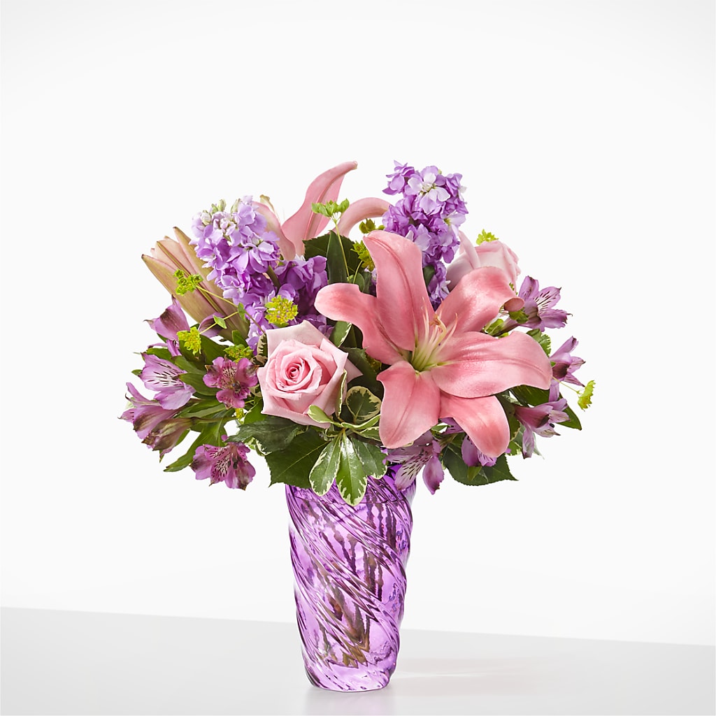 Precious Petals Bouquet with Luxe Swirl Vase – Greenwich Blooms Florist Inc, Greenwich CT