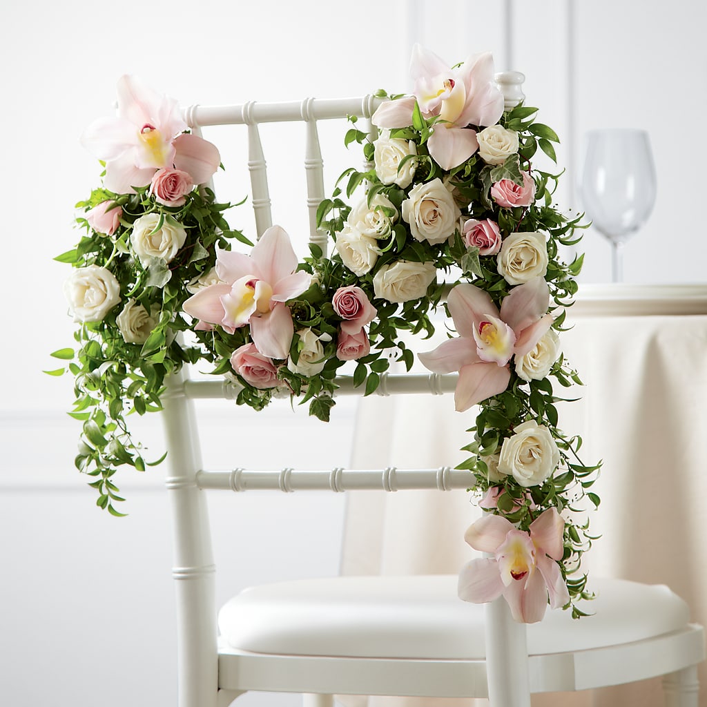 Orchid Rose Chair Décor – Greenwich Blooms Florist Inc, Greenwich CT