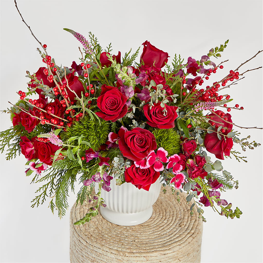 Big Red Bow Bouquet –  Greenwich Blooms Florist Inc, Greenwich CT