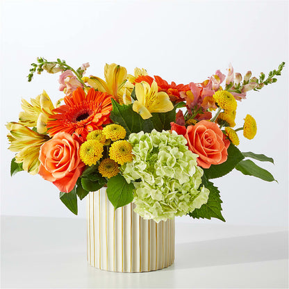 Autumn Sunshine Bouquet with Ivory Vase –  Greenwich Blooms Florist Inc, Greenwich CT