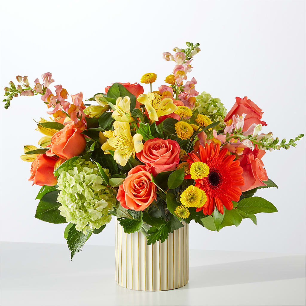 Autumn Sunshine Bouquet with Ivory Vase –  Greenwich Blooms Florist Inc, Greenwich CT