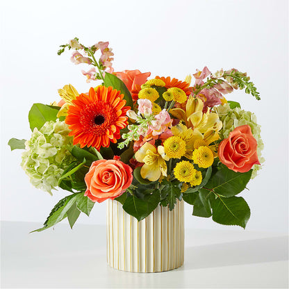 Autumn Sunshine Bouquet with Ivory Vase –  Greenwich Blooms Florist Inc, Greenwich CT